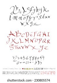 alphabet and numbers - hand drawn in vector   / Handwritten alphabet