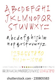 alphabet and numbers - hand drawn in vector   / Handwritten alphabet