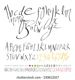 alphabet and numbers - hand drawn in vector   / Handwritten alphabet