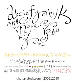 alphabet and numbers - hand drawn in vector   / Handwritten alphabet
