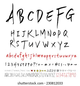 alphabet and numbers - hand drawn in vector   / Handwritten alphabet