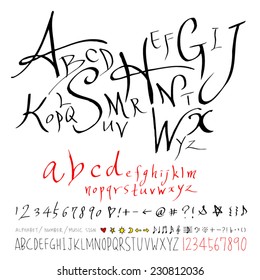 alphabet and numbers - hand drawn in vector   / Handwritten alphabet