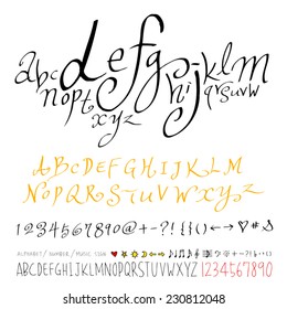 alphabet and numbers - hand drawn in vector   / Handwritten alphabet