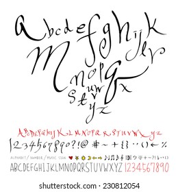 alphabet and numbers - hand drawn in vector   / Handwritten alphabet