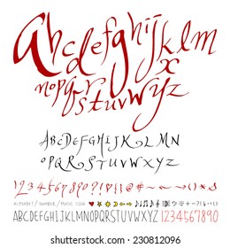 alphabet and numbers - hand drawn in vector   / Handwritten alphabet