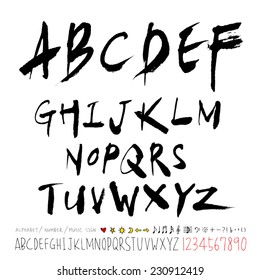 Alphabet und Zahlen - handgezeichnet in Vektorgrafik   / Handgeschriebenes Alphabet