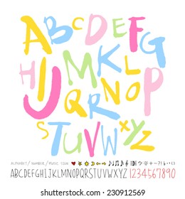 alphabet and numbers - hand drawn in vector   / Handwritten alphabet