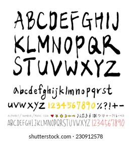 alphabet and numbers - hand drawn in vector   / Handwritten alphabet
