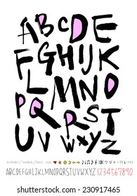 alphabet and numbers - hand drawn in vector / Handwritten alphabet