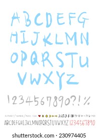 alphabet and numbers - hand drawn in vector   / Handwritten alphabet 