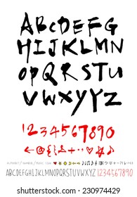 alphabet and numbers - hand drawn in vector   / Handwritten alphabet 