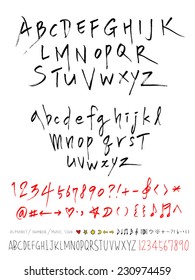 alphabet and numbers - hand drawn in vector   / Handwritten alphabet 
