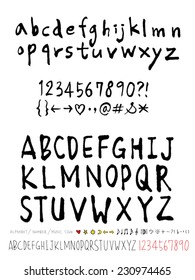 alphabet and numbers - hand drawn in vector   / Handwritten alphabet 