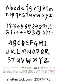alphabet and numbers - hand drawn in vector   / Handwritten alphabet 