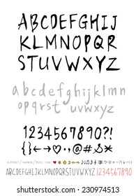 alphabet and numbers - hand drawn in vector   / Handwritten alphabet 