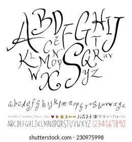alphabet and numbers - hand drawn in vector   / Handwritten alphabet 