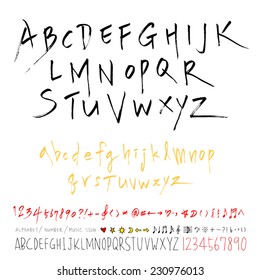 alphabet and numbers - hand drawn in vector   / Handwritten alphabet 