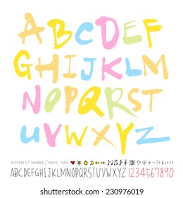 alphabet and numbers - hand drawn in vector   / Handwritten alphabet 