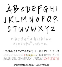 alphabet and numbers - hand drawn in vector   / Handwritten alphabet 