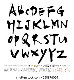 alphabet and numbers - hand drawn in vector   / Handwritten alphabet 
