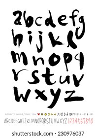 alphabet and numbers - hand drawn in vector   / Handwritten alphabet 