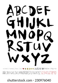 alphabet and numbers - hand drawn in vector   / Handwritten alphabet 