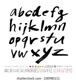 alphabet and numbers - hand drawn in vector   / Handwritten alphabet