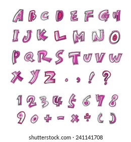 alphabet and numbers - hand drawn in vector