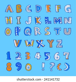 alphabet and numbers - hand drawn in vector
