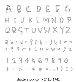 alphabet and numbers - hand drawn in vector