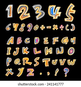 alphabet and numbers - hand drawn in vector