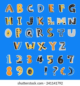 alphabet and numbers - hand drawn in vector