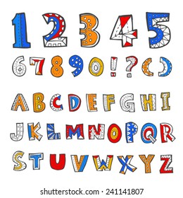 alphabet and numbers - hand drawn in vector