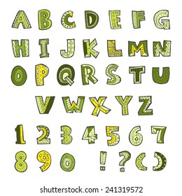 alphabet and numbers - hand drawn in vector