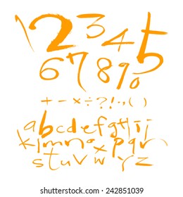 alphabet and numbers - hand drawn in vector   / Handwritten alphabet