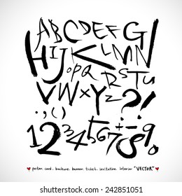 alphabet and numbers - hand drawn in vector   / Handwritten alphabet