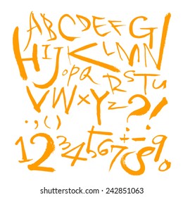 alphabet and numbers - hand drawn in vector   / Handwritten alphabet