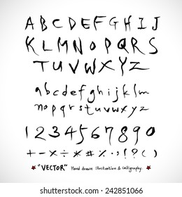 alphabet and numbers - hand drawn in vector   / Handwritten alphabet