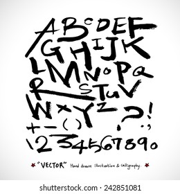 alphabet and numbers - hand drawn in vector   / Handwritten alphabet