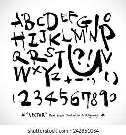 alphabet and numbers - hand drawn in vector   / Handwritten alphabet