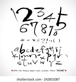 alphabet and numbers - hand drawn in vector   / Handwritten alphabet