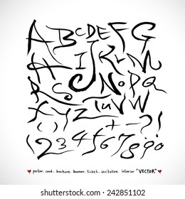 alphabet and numbers - hand drawn in vector   / Handwritten alphabet