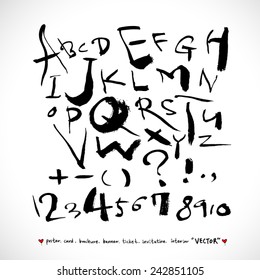alphabet and numbers - hand drawn in vector   / Handwritten alphabet