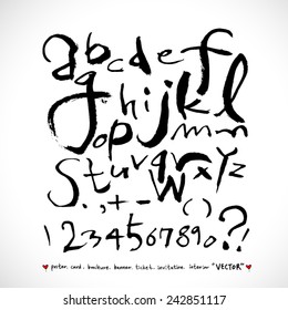 alphabet and numbers - hand drawn in vector   / Handwritten alphabet