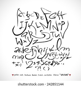 alphabet and numbers - hand drawn in vector   / Handwritten alphabet