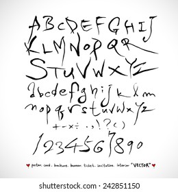 alphabet and numbers - hand drawn in vector   / Handwritten alphabet