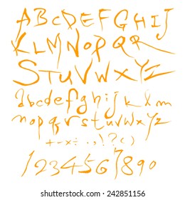alphabet and numbers - hand drawn in vector   / Handwritten alphabet
