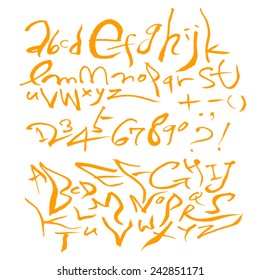 alphabet and numbers - hand drawn in vector   / Handwritten alphabet
