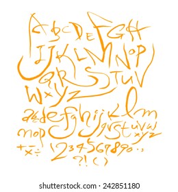alphabet and numbers - hand drawn in vector   / Handwritten alphabet