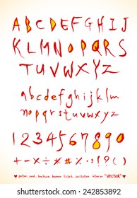 alphabet and numbers - hand drawn in vector / Red Version